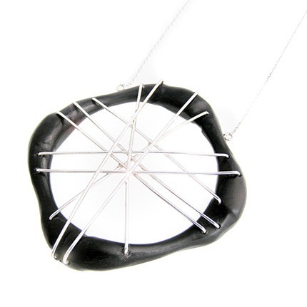 Ebony geometric pendant with Silver interlacing