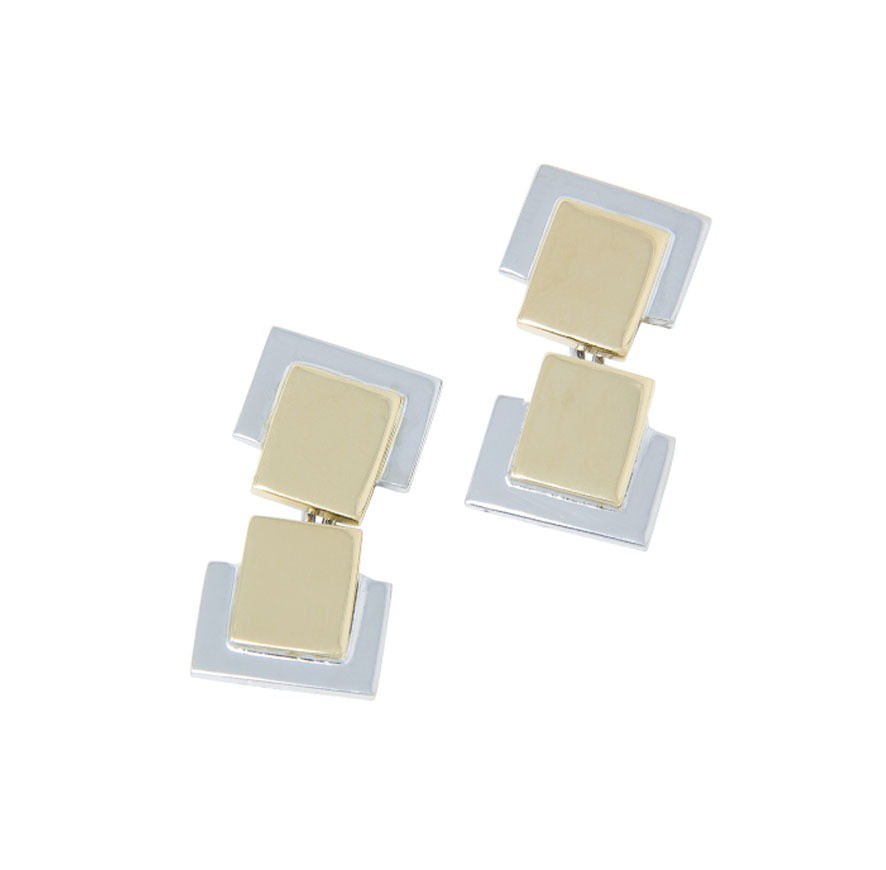 RECTANGULAR TWIN SET CUFFLINKS IN WHITE AND YELLOW GOLD