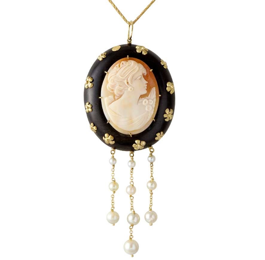 Ciondolo Ebano Golden Grapes con Cammeo