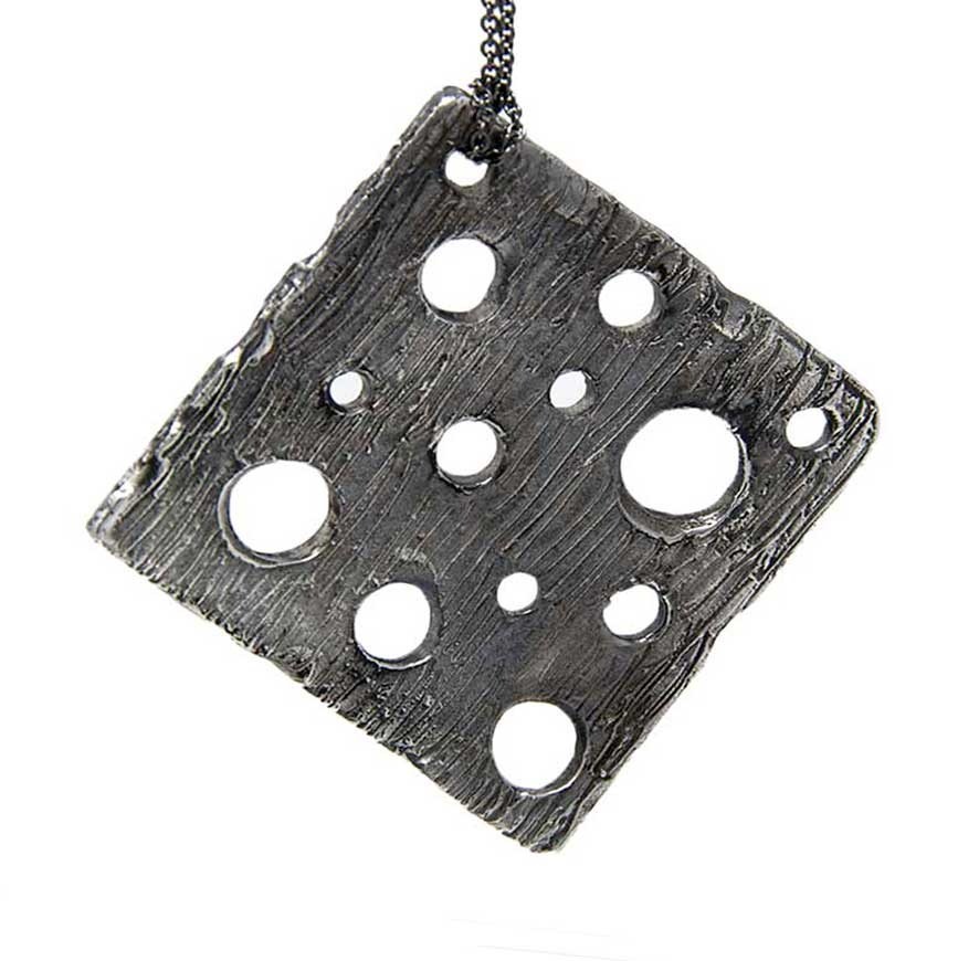 Silver square moon pendant