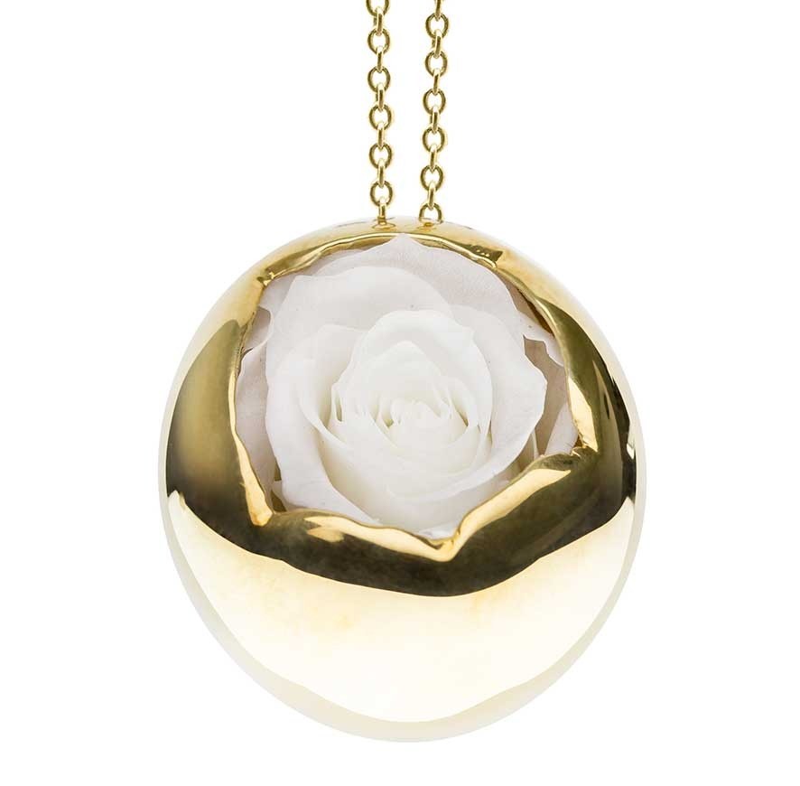 Silver Moon Necklace with Gold Pendant and Rose