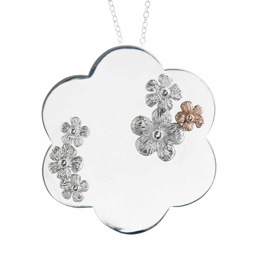 Silver and Rose Gold Fancy Flower Pendant