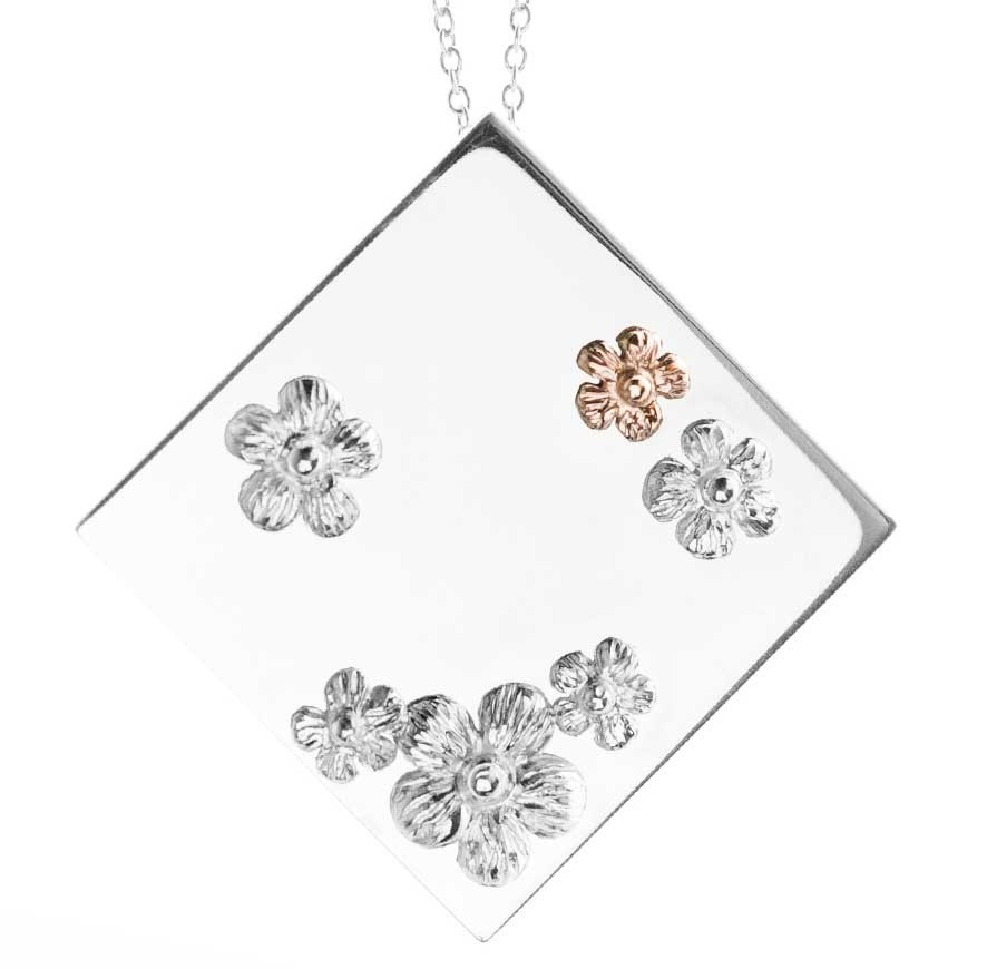 Silver and Rose Gold Square Flower Pendant