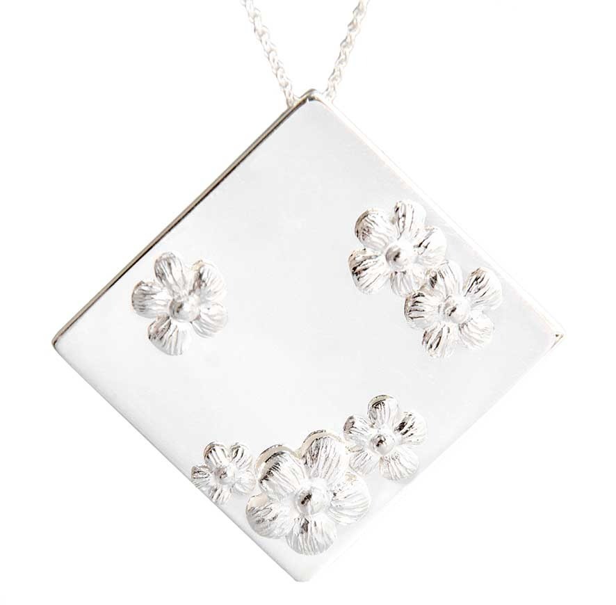 Silver Square Flower Pendant