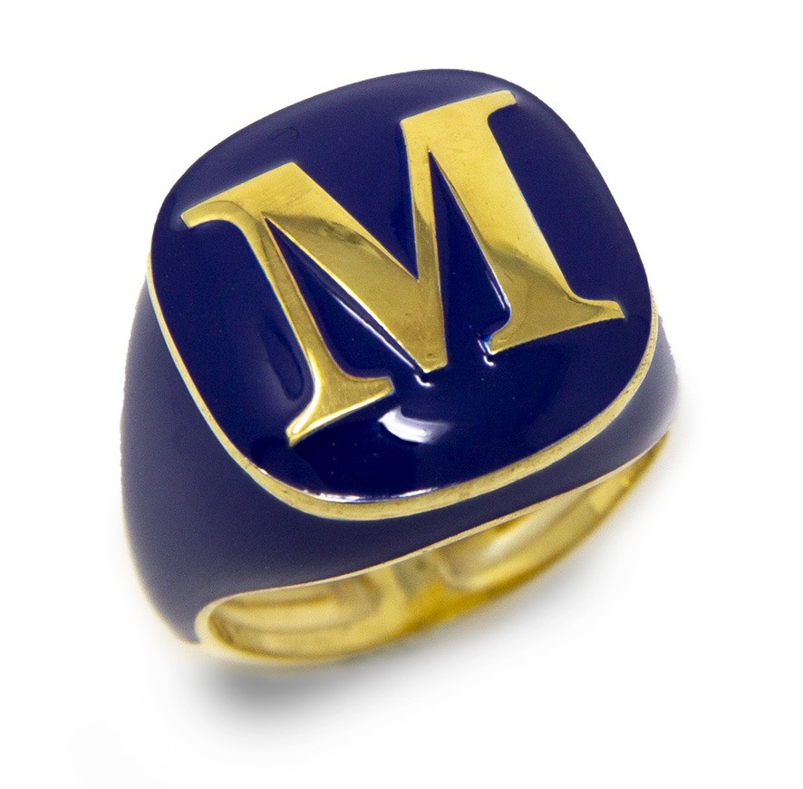 Silver plated Yellow Gold enamelled ring with initial