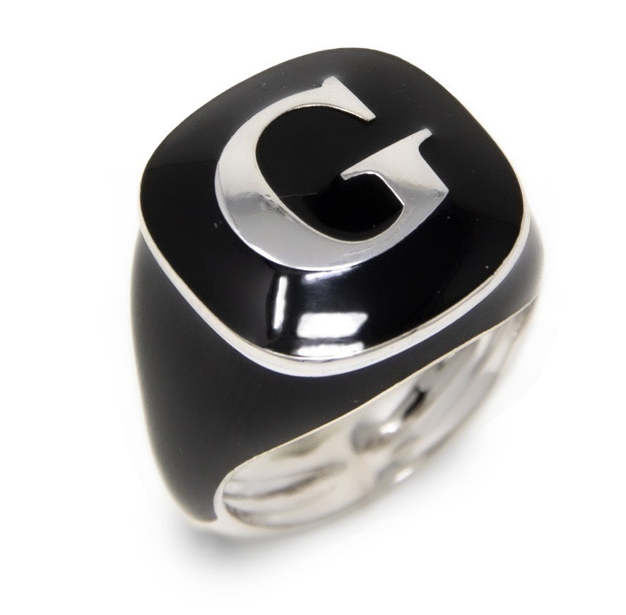 Silver enameled ring with initial