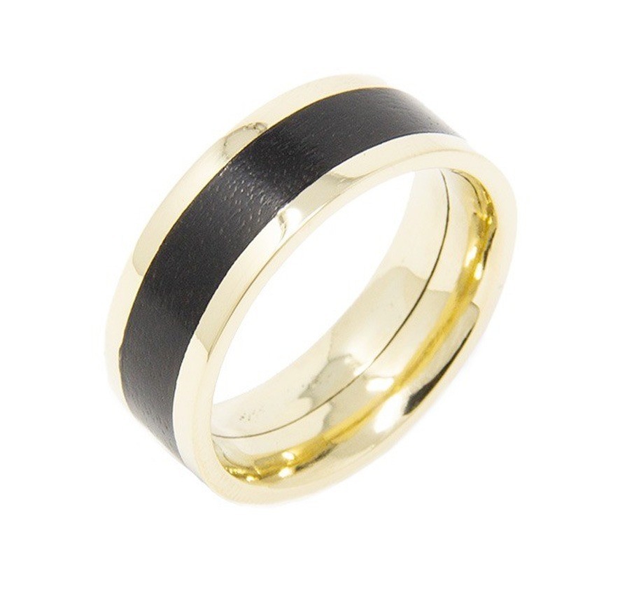 Yellow Gold ring with Ebony central band