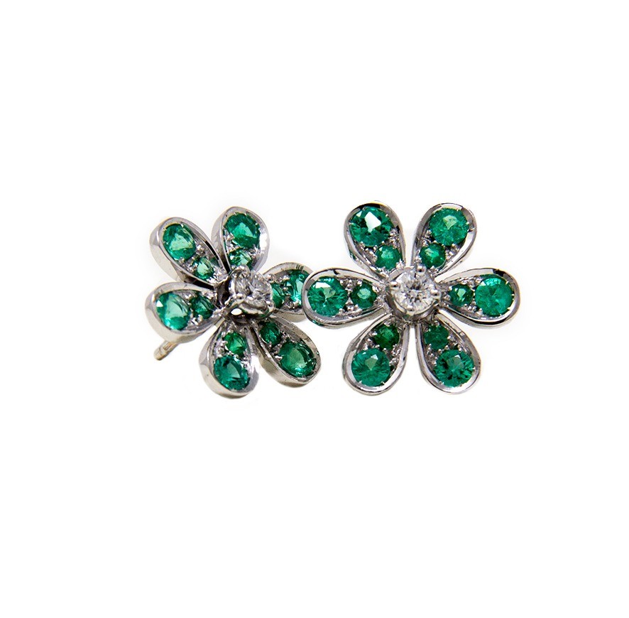 Daisy earrings with Emeralds and Diamonds