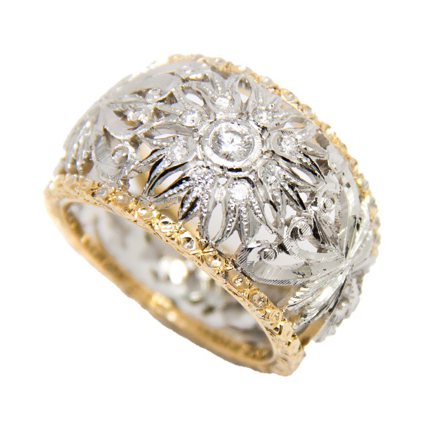 Anello a fascia stile fiorentino traforato e inciso